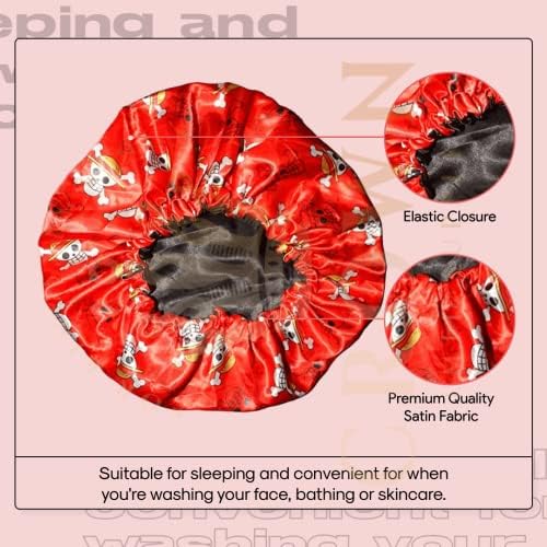 Anime Bonnet with Elastic Soft Band Adjustable Women and Men Silky Bonnets for Sleeping Comfortable Satin Fabric, Red Op - Image 5