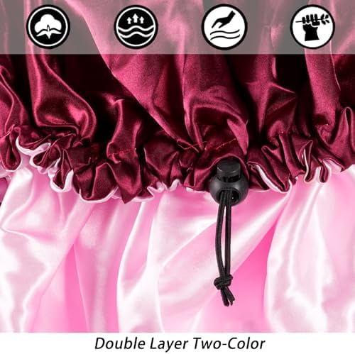 Edoneery Satin Bonnet for Sleeping Women, Double Layer Adjustable Sleep Cap - Image 2