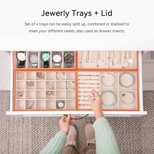 Voova Stackable Jewelry Organizer Tray with Lid (Set of 4, Orange) - Image 6