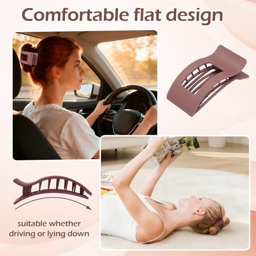 French Flat Hair Clips for Women 6pcs Hair Claw Clips for Thick or Thin Hair Matte Claw Clips for Girls Barrettes Non-Slip Strong Hold Hair Accessories for Women (Brown Scarlet) - Image 4