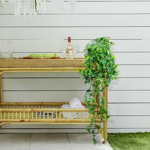 LOYWREE 3 Pack Small Artificial Hanging Mandala Plant with Pot Faux Plants Indoor Fake Small Potted Plant 28.7-In Long Faux Vine Shelf Decor Ideal for Indoor Outdoor Home Office Decoration (Black Pot) - Image 5