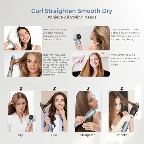 Hair Dryer Brush, 5 in 1 Blow Dryer Brush Set, High Speed Hot Air Styler, Auto Wrap Curlers for Frizz-Free Volume, Smooth Hair&No Heat Damage Hair Styling Tools Gift for Drying Curling Straightening - Image 5