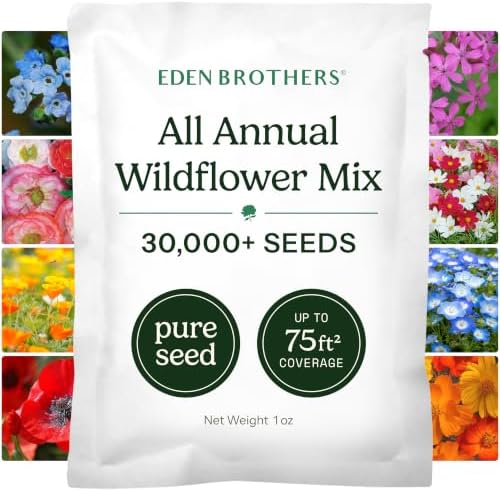 Eden Brothers All Annual Wildflower Mixed Seeds for Planting, 1 oz, Seeds with Sunflower, Indian Blanket, Scarlet Flax | Attracts Pollinators, Plant in Spring, Zones 3, 4, 5, 6, 7, 8, 9, 10 by EdenBrothers