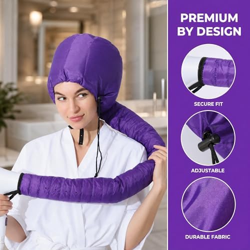 Elitzia Bonnet Hair Dryer Attachment Extra Long Hose Hooded Dryer Cap for Fast Drying & Deep Conditioning, Adjustable Universal Blow Dryer Bonnet for Curly Natural Hair, Portable Heat Cap Purple - Image 4