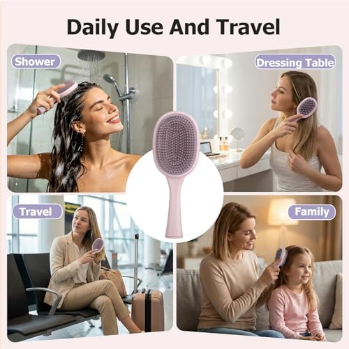 Detangler Brush, 2-in-1 Detangling Hair Brush for Women Men - Scalp Scrubber Massager for Hair Growth, Curly Hair Brush for All Hair Types, Wet & Dry Use, Soft Silicone Styling Brush, 2-Pack - Image 7