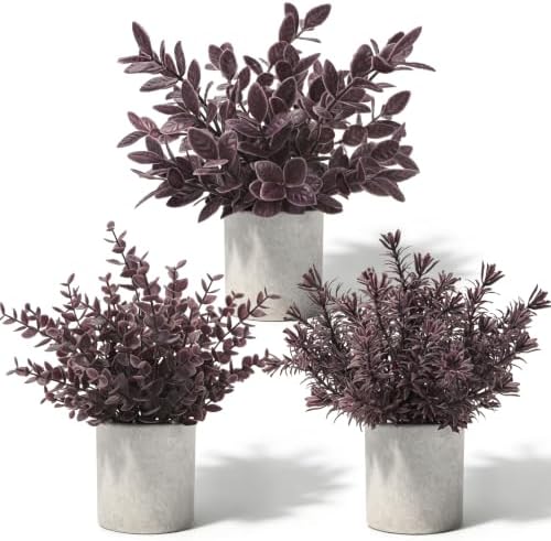 Der Rose 3 Pack Plum Eucalyptus Fake Plants for Halloween Bathroom Decor by DerRose