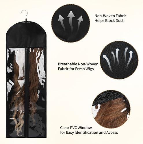6PCS Hair Extensions Holder & Wig Storage Bags with Hanger Organizer for Multiple Wigs Dust-Proof, Breathable, Transparent PVC Window, Foldable Travel Solution - Image 6
