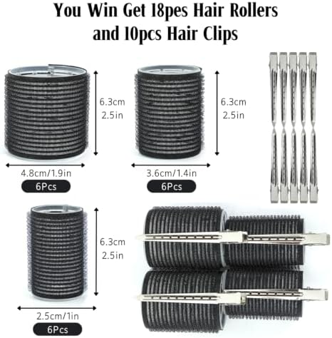 Black Self Grip Hair Rollers Curlers 24 Pcs Set with Metal Clips - Image 2