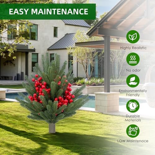 21.6" Artificial Cedar Topiary Ball Trees with Metal Ground Spike, Set of 2 - Image 3