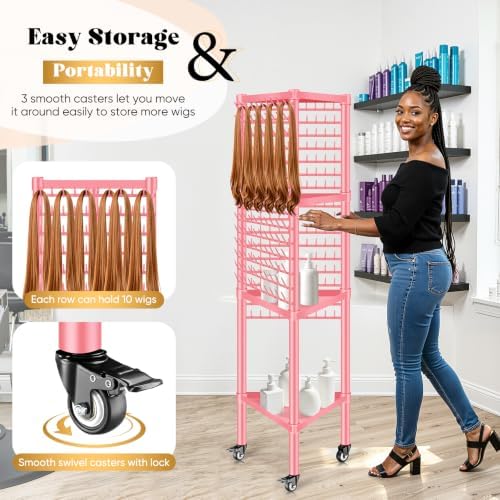 GADFISH Braiding Hair Rack with 5-Tray, Hair Extension Holder Hanger, 420 Pegs 3-side Rack for Braiding Separator Display Stand (Pink) - Image 5