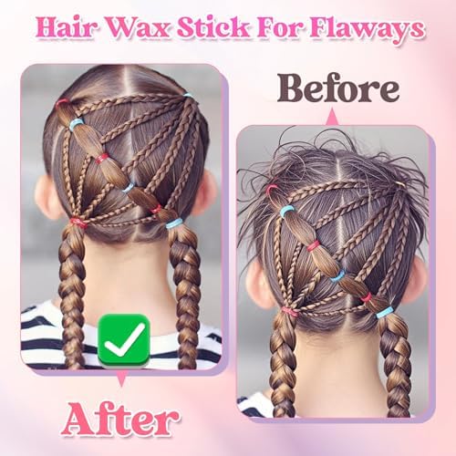 Hair Wax Stick, Slick Back Hair Brush, Wax Stick for Flyaways, Rat Tail Comb Edge Brush Styling Tool Set Accessories for Women Girls(Pink) - Image 2