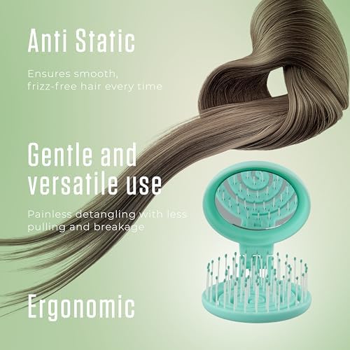 Mini Detangler Travel Hair Brush with Mirror, Makaron Hair Brushes for Women, Men and Kids, Unique 3D Flexible Design for All Hair Types, Styling Accessory, Travel Essentials for Women (MINT) - Image 4