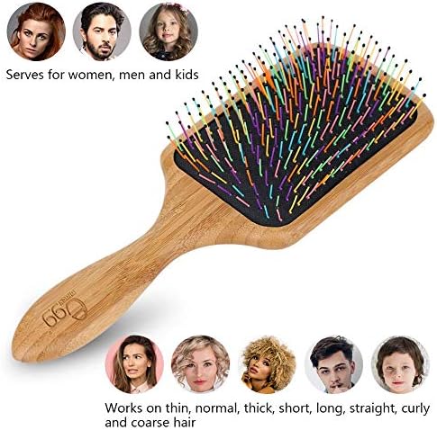 BLACK EGG Paddle Detangling Hair Brush for Women Girls, Rainbow Nylon Brush for Thick Thin Curly Hair, Includes Wooden Detangler Comb and 3 Hair Ties, Valentine’s Day Gift - Image 4