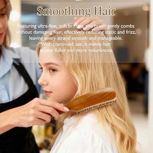 STYLEMATE Wild Boar Bristle Slick Back Hair Brush, Large Soft Bristle Hair Brushes for Thin & Fine Hair, Natural Sapele Wooden Handle Hairbrush for Women Men - Image 5