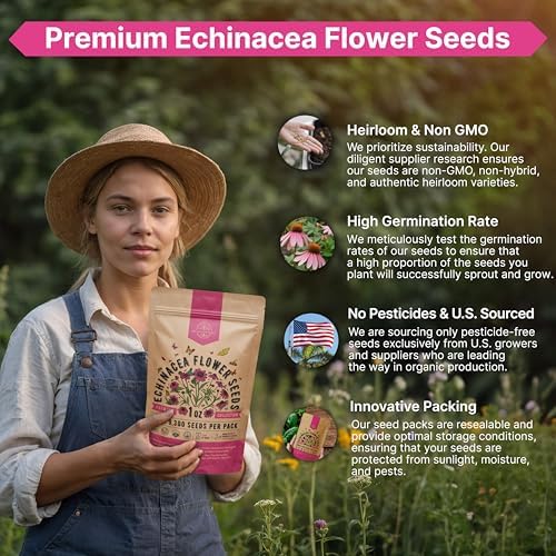 Organo Republic Echinacea Seeds Pack 1 oz - Over 9,300 Non-GMO Heirloom Echinacea Seeds for Planting, Perennial Flowers in Individual Packet, Coneflower for Planting Indoor & Outdoor Garden - Image 6
