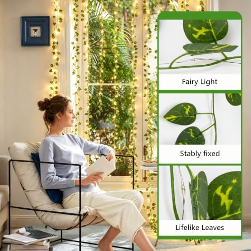 9.8Ft x 6.5Ft 200LED Artificial Ivy Fairy Lights with Remote,Fake Plant Vines Curtain String Light For Home Bedroom Living Room wall Wedding Christmas Party Office Coffee Farmhouse Dorm outdoor Decor - Image 5