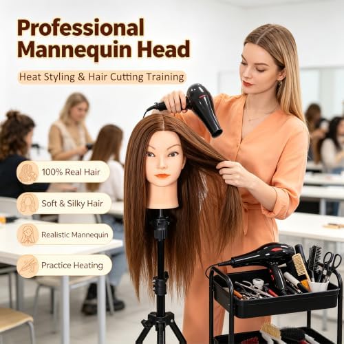 Opini Mannequin Head 100% Real Human Hair for Hairstyle Curling Practice - Image 3