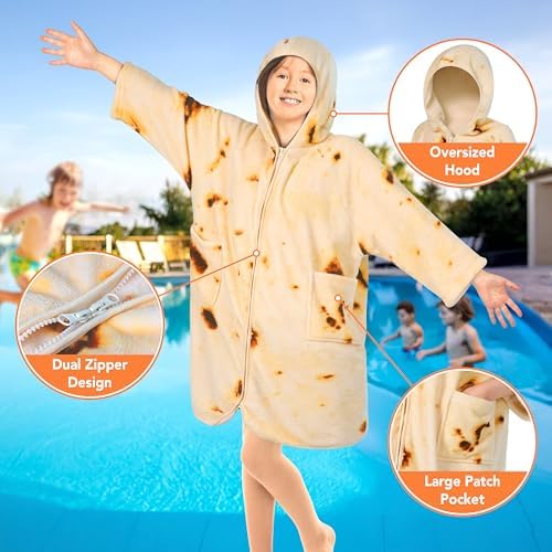 SUN CUBE Kids Hooded Towel Robe, Zip-Up Fleece Swim Cover Up, Ages 7-12 - Image 3