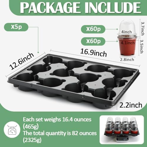 RooTrimmer 4 Inch 60 Pack Nursery Pots with Humidity Domes & 5 Pack 12 Cell Round Seedling Pot Carrying Trays, Sturdy Seeds Starter Pot Germination Set, Small Planter Nursery Propagation 5 Sets - Image 2