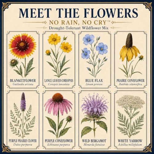Drought Tolerant Wildflower Seeds – No Rain, No Cry™ – 8-Species Low-Water Flower Mix for Hot, Dry & Sunny Gardens – 4 oz Covers Up to 800 Sq Ft – Paper Street Perennials® - Image 2