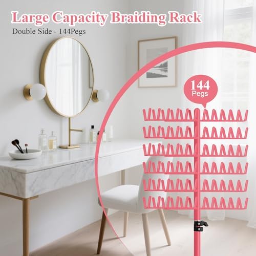Braiding Hair Rack, 144 Pegs Braiding Rack Stand for Hair, 2-sided Height Adjustable Standing Hair Extension Holder with Stylist Hair Braiding Tools - Image 3