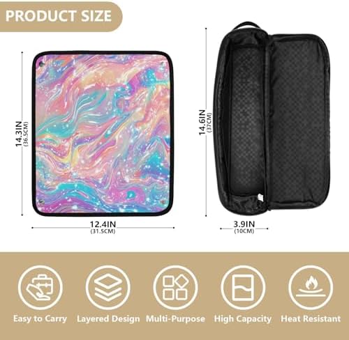Hair Tools Travel Bag with Heat Resistant Mat 2-in-1 Hot Tools Travel Bag Organizer Flat Curling Iron Travel Case for Straightener Pink Liquid Gradient - Image 4