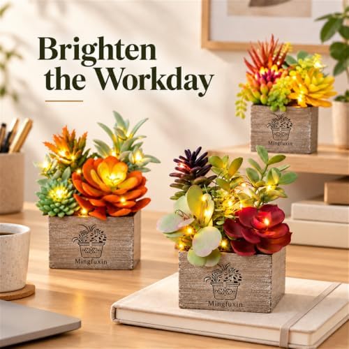 Succulents Plants Artificial Fake Plants with Lights for Bathroom Decor - Image 3