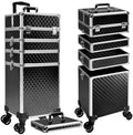 5 in 1 Rolling Makeup Train Case Professional Cosmetic Trolley Large Storage Organizer on Wheels for Hairstylist Artist Nail Beauty Salon Barber Black by Unknown