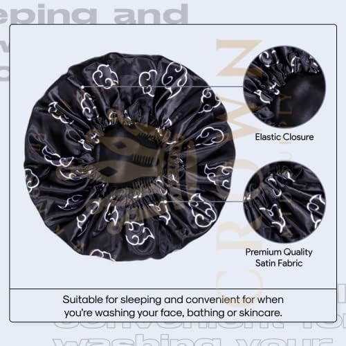 Large Silky Design Anime Bonnet with Elastic Soft Band Adjustable for Women and Men, Comfortable Satin Fabric, BlackcloudB - Image 3