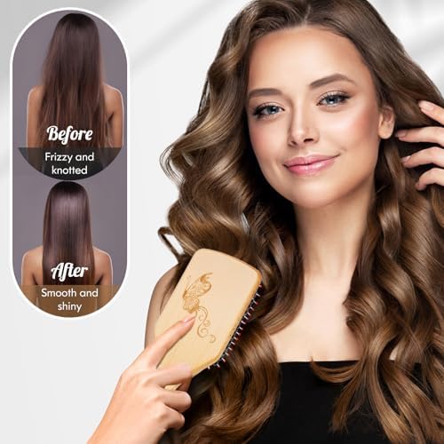 URTHEONE Hair Brush,Boar Bristle Hair Brushes and Hair Comb Set for Women Men Kids, Best Natural Wooden Paddle Hairbrush for Wet or Dry Hair - Image 5