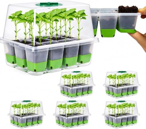 BeGrit 72 Cells Reusable Seed Starter Tray, 6 Pack Seed Starter Kit with Silicone Cells, Air Vent Humidity Domes for Indoor Gardening Plant Germination Trays for Seeds Starting (Clear) by BeGrit