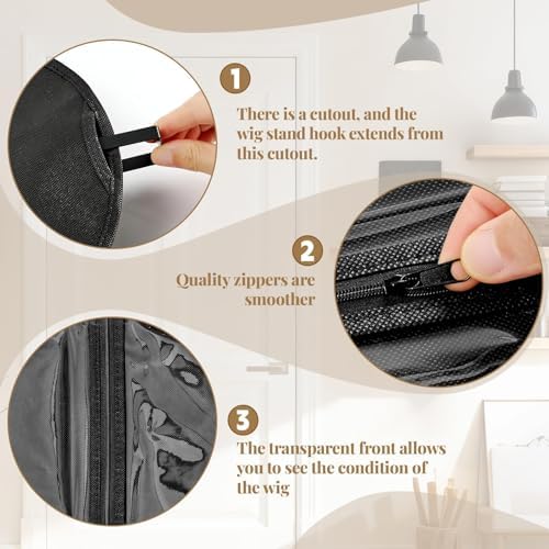 3 Set Wig Storage Organizers for Multiple Wigs Strorage Bags with Hangers Racks Dust-proof Space Saving Hair Extensions Hanging Holder for Hat Tie Scarf Handbag Towel Accessories - Image 3
