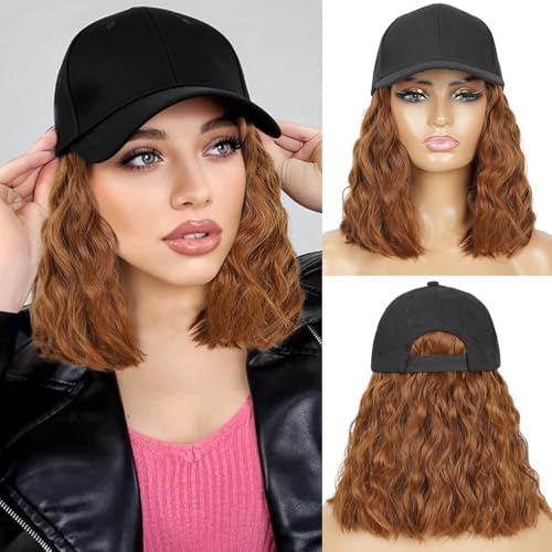 HANYUDIE Hat Wig for Women Wig Cap with Curly Hair Extensions Hat with Hair Wave Adjustable Baseball Cap Wigs by HANYUDIE
