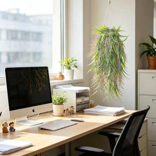 4Pcs Fake Hanging Fern Plants for Outdoors, UV Resistant Artificial Ferns Greenery Vines Faux Trailing Plants for Indoor Wall Porch Wedding Boho Home Garden Decor(4PCS WhiteGreen Leaves) - Image 7