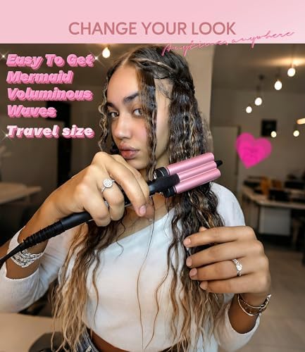 Farery Mini 3 Barrel Hair Waver, 1/2 Inch Curling Iron for Women, Rose Pink - Image 3