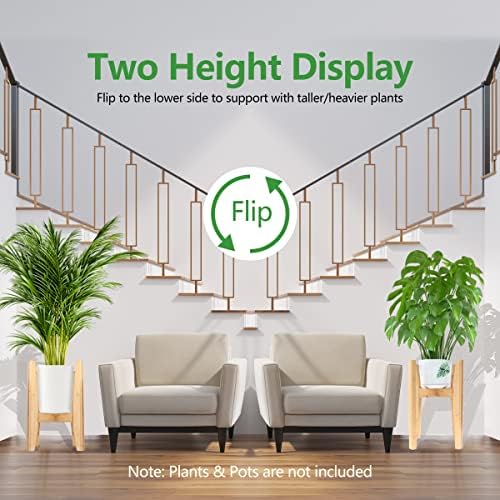 OERGKE 2 PACK Adjustable Plant Stand Indoor, Bamboo Mid Century Modern Plants Stands, Corner Flower Holder for Living Room, Fits 8 to 12 Inches Pots, (Pot & Plant Not Included)(Nature) - Image 4