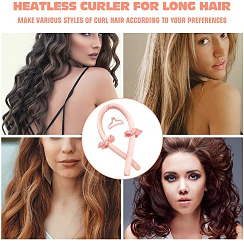 Heatless Curling Rod Headband No Heat Silk Ribbon Curling Rod Hair Roller Curls with Hair Claw Clip Lazy Natural Soft Wave DIY Hair Rollers Styling Tool for Sleep in Overnight (Pink) - Image 3
