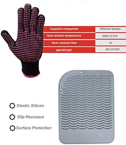 Heat Resistant Glove with Silicone Bump Mat for Curling Iron, Hair Straightener, Flat Irons - 9 x 6.5 Food Grade Mat, Grey - Image 3