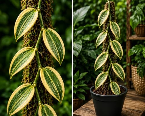 Live Super Variegated Vanilla Planifolia Plant – Rare Variegated Vanilla Bean Orchid Vine – Live Bare Root Tropical Climbing Orchid – Indoor Houseplant & Greenhouse Collector Plant - Image 2