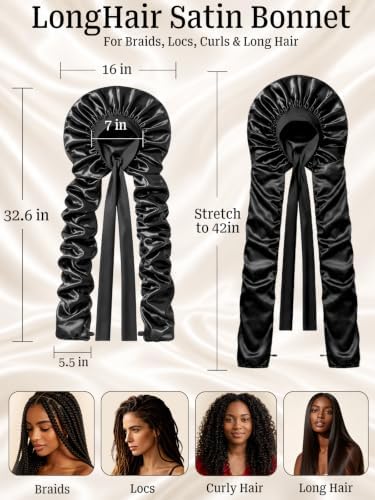 Double Layer Slik Like Satin Bonnet, 33-43" XXL Bonnet for Braids Long Hair - Image 5