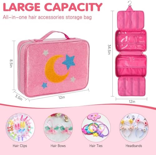 Hair Accessories Storage Bag for Baby Girls, Bow Organizer Holder with Hook - Image 4