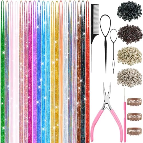 Hair Tinsel Kit for Girls 20 Colors Fairy Glitter Tinsel Hair Extensions by LEDIZE