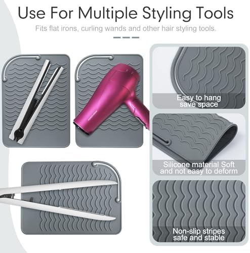 Flat Iron Heat Resistant Silicone Mat for Curling Iron, Hair Straightener Pad, Sleeve, Travel Case and Other Styling Tools, for Counter, 9 x 6.5 in, Gray - Image 3
