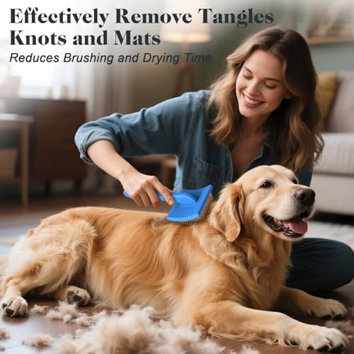 2PCS Slicker Brush for Dogs & Pet Comb,Professional Dog Grooming Brush (Goldendoodles,Poodles,Labradoodles) with Extra Long Pins to Effectively Remove Tangles, Knots and Mats (Blue, Large) - Image 2