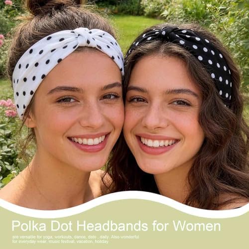Olbye Wide Boho Headbands Floral Stretch Head Wraps Turban Knotted Yoga Hairbands Workout Hair Accessories for Women 4Pcs (Polka Dot, 9.4 * 5.9'') - Image 7