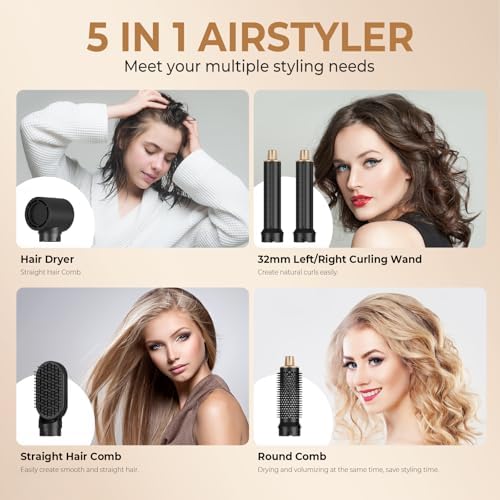 5 in 1 Hair Dryer Brush Set, Negative Ion Blow Dryer Brush Air Styler Curling Wrap Air Curler, Curling Iron Hair Styling Tools As A Gift for Straight/Curl/Drying/Smoothing - Image 3