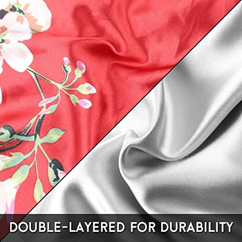 Large Round Satin Bonnet for Sleeping, Double-Layer Elastic Hair Bonnet with Silky Tie Band for Women Braids/Curly/Long Hair - Red Floral - Image 3