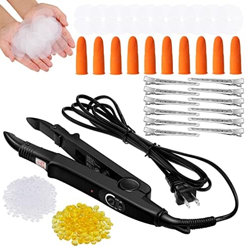 Lothee K Tip Hair Extensions Kit with Heat Iron Finger Protector, Black by Lothee