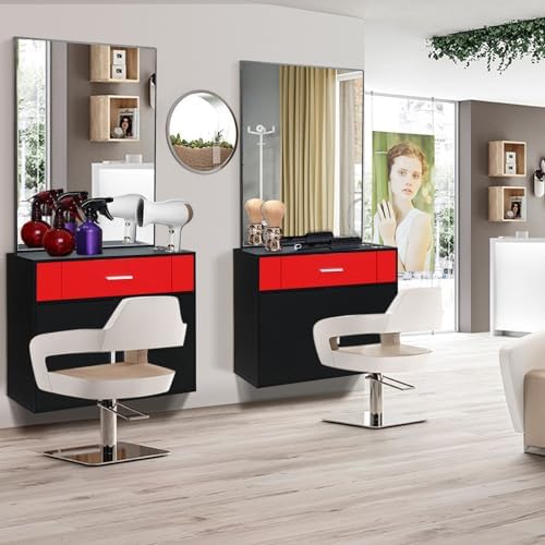Winado Wall Mount Barber Salon Station with Mirror and Storage Cabinet - Image 7