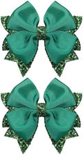 Girls Christmas Dark Green Hair Bow Clips 2 Pcs 3.5" Glitter Leather Ribbon Dress Bow Alligator Barrettes for Toddler Teens Kids Women Xmas Easter Holiday Party Costume Accessory Gift by KCHIES-AccessoryCollection